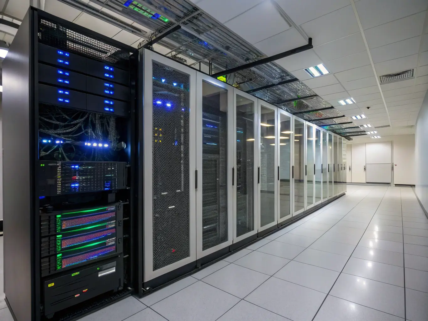 A close-up of a server room with visible cooling units and thermal sensors, highlighting the importance of efficient heat dissipation in data centers.
