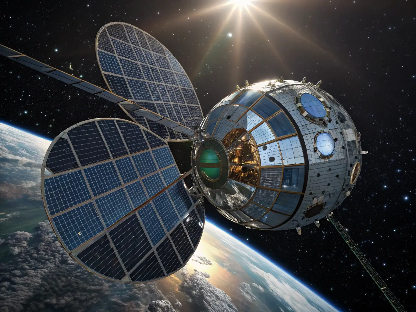 An image of a satellite in space, with a focus on the thermal control systems that protect sensitive electronics from extreme temperature variations.